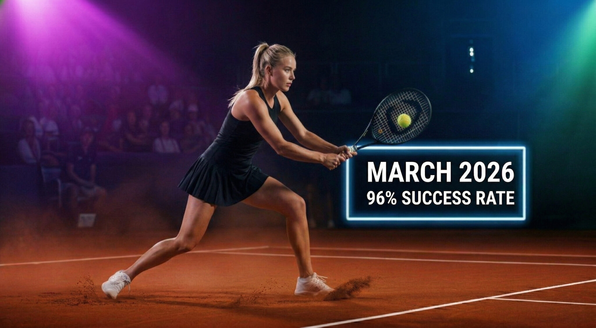 Match Point Betting VIP membership success rate for March 2026 showing 96% winning tennis picks (118 wins out of 123 matches).
